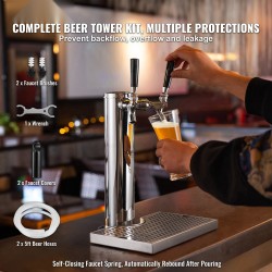 Kaksihanainen ruostumattomasta teräksestä valmistettu oluttorni esiasennetuin letkuin ja itsestään sulkeutuvilla hanoilla