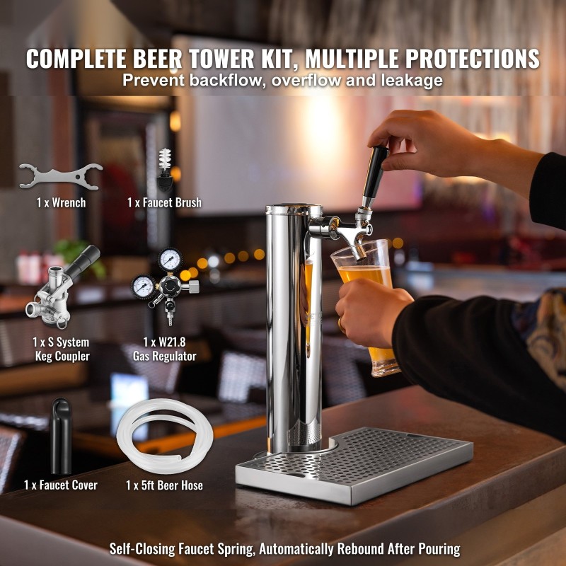 Yksihanainen ruostumattomasta teräksestä eristetty oluttornisarja kaksoispainemittarisäätimellä ja S-järjestelmän