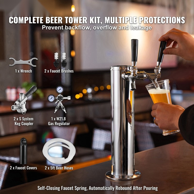 Kaksihanainen oluttorni ruostumattomasta teräksestä kaksimittarillisella W21.8-kaasunsäätimellä ja S-järjestelmän