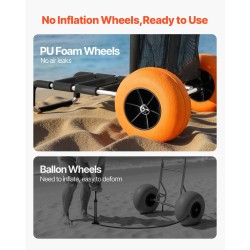 Rantakärry alumiinirunkoinen 29.9 x 15.4 tuuman kuljetustaso 12 tuuman täyskumipyörillä rantakäyttöön