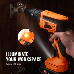 Kipsilevyruuvinväännin 20V harjaton 4200 kierrosta minuutissa kaksi 2Ah akkua LED-valolla vyöpidikkeellä työkalulaukulla