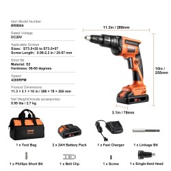 Kipsilevyruuvinväännin 20V harjaton 4200 kierrosta minuutissa kaksi 2Ah akkua LED-valolla vyöpidikkeellä työkalulaukulla