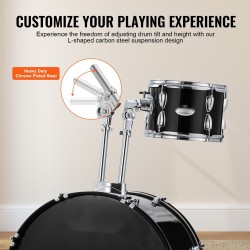 5-osainen täysikokoinen rumpusetti poppelirungolla PET-kalvolla 22 tuuman bassorummulla musta