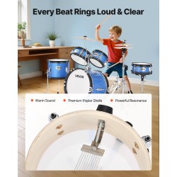 5-osainen juniorirumpusetti 14-tuumainen poppeli hiiliteräs säädettävä jakkara 6–13-vuotiaille