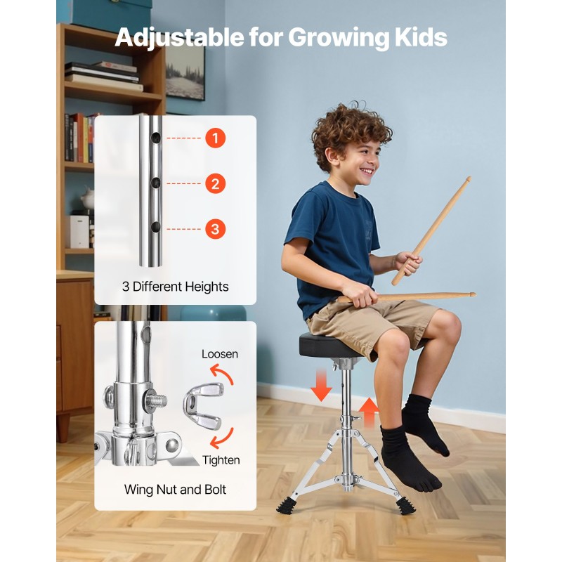 5-osainen juniorirumpusetti 14-tuumainen poppeli hiiliteräs säädettävä jakkara 6–13-vuotiaille