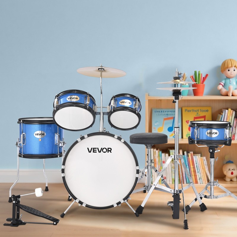 5-osainen juniorirumpusetti 14-tuumainen poppeli hiiliteräs säädettävä jakkara 6–13-vuotiaille