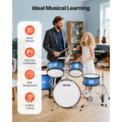 5-osainen juniorirumpusetti poppelirunko 16-tuumainen bassorumpu säädettävällä rumpujakkaralla kaksi paria rumpukapuloita