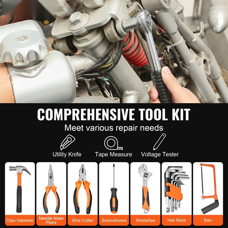 Käsityökalusarja 216-osainen korkealaatuista terästä kromipinnalla kotiin ja autohuoltoon