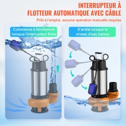 Uppopumppu ruostumaton teräs 2200 W 60000 l/h 10 m johto automaattinen kellukekytkin