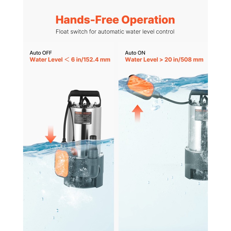 Uppopumppu ruostumaton teräs 710W 20000 l/h uimurikytkin jätevesi