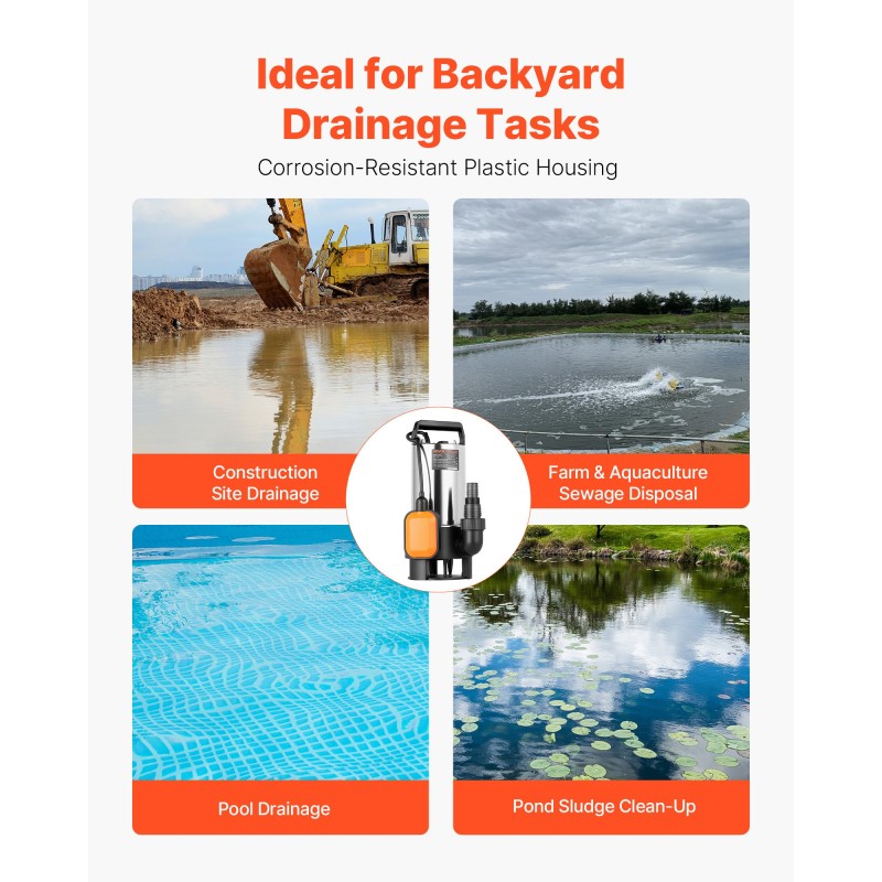 Uppopumppu ruostumaton teräs 710W 20000 l/h uimurikytkin jätevesi