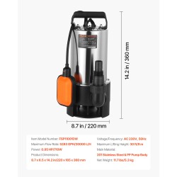 Uppopumppu ruostumaton teräs 710W 20000 l/h uimurikytkin jätevesi