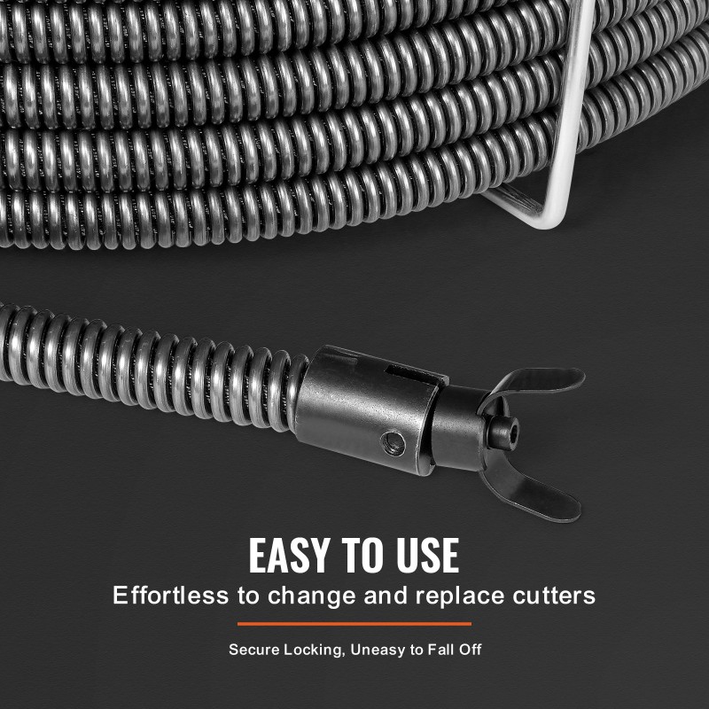 Viemärin puhdistuskaapeli massiivisydäminen jousiteräs 19 millimetriä 100–200 millimetriä putkille 4 leikkuria