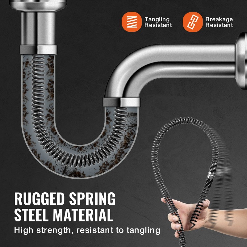 Viemärinpuhdistuskaapeli jousiteräs 20,1 m 16 mm 7 leikkuupäätä 20-100 mm putkille