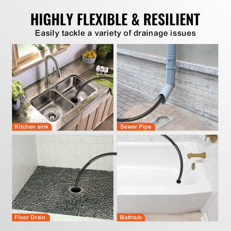 Viemärinpuhdistuskaapeli jousiteräs 20,1 m 16 mm 7 leikkuupäätä 20-100 mm putkille