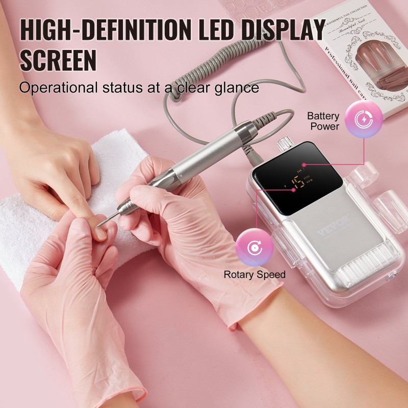 Johdoton sähköinen kynsipora alumiinirunko harjaton moottori 2500 mAh 6 hiomapäänterää 50 hiomanauhaa