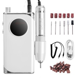 Ladattava kynsipora alumiinirunko johdoton näytöllä 6 terää 50 hiomanauhaa manikyyriin