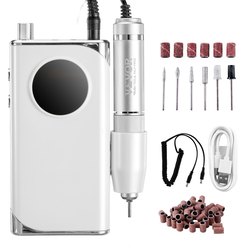 Ladattava kynsipora alumiinirunko johdoton näytöllä 6 terää 50 hiomanauhaa manikyyriin