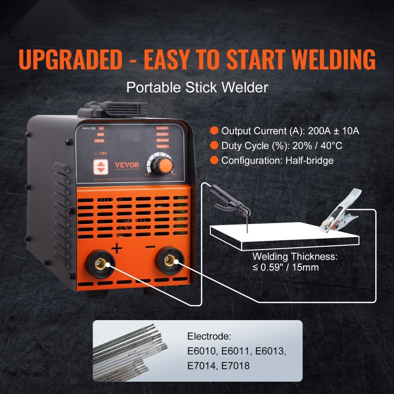 Puikkohitsaus- ja Lift TIG -hitsauskone 220V 200A kannettava LED-näyttö