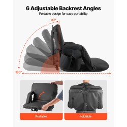 Taitettava stadionistuin 6-portaisella selkänojalla käsinojilla 69,85 mm tyyny musta