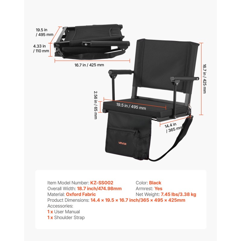 Kokoontaitettava stadiontuoli 600D Oxford-kangas teräsrunko paksu pehmuste käsinojilla