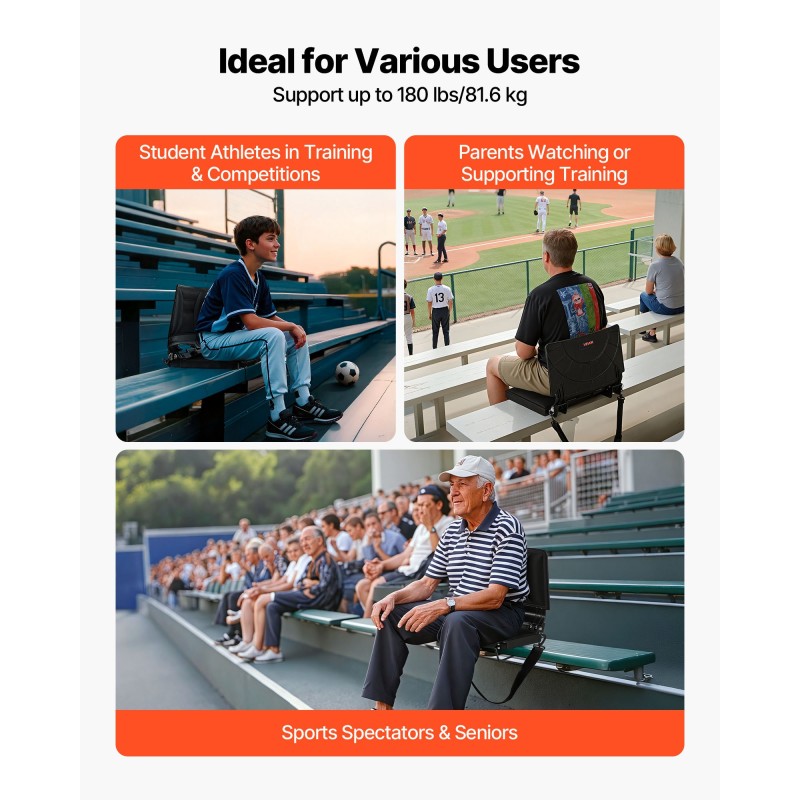Selkänojallinen taitettava katsomoistuin teräsrunko vedenpitävä Lycra kangas paksulla pehmusteella taskuilla koukuilla