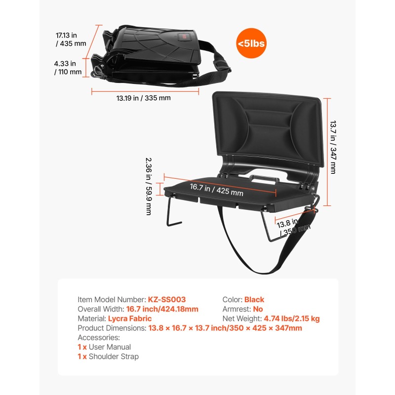 Selkänojallinen taitettava katsomoistuin teräsrunko vedenpitävä Lycra kangas paksulla pehmusteella taskuilla koukuilla