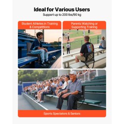 Taitettava katsomoistuin selkänojalla paksulla pehmusteella olkahihnoilla kiinnityskoukuilla musta