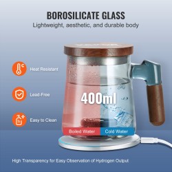 Vetyvesikuppi 400 ml borosilikaattilasinen ABS-rakenteella langattomalla latausalustalla