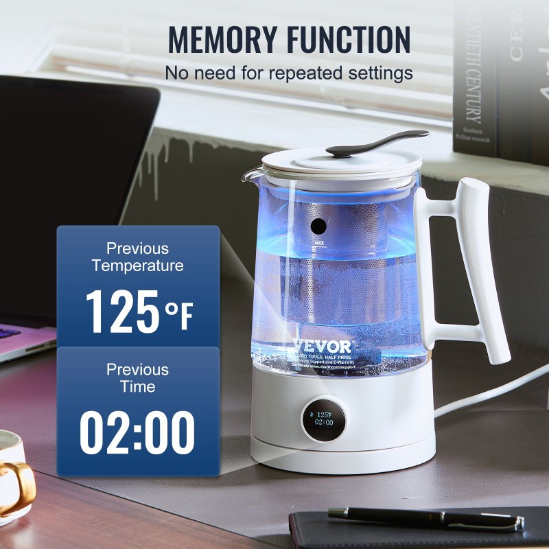 Vetyvesikannu 1,5 l borosilikaattilasilla elektrolyysitekniikalla kahvin ja teen valmistukseen