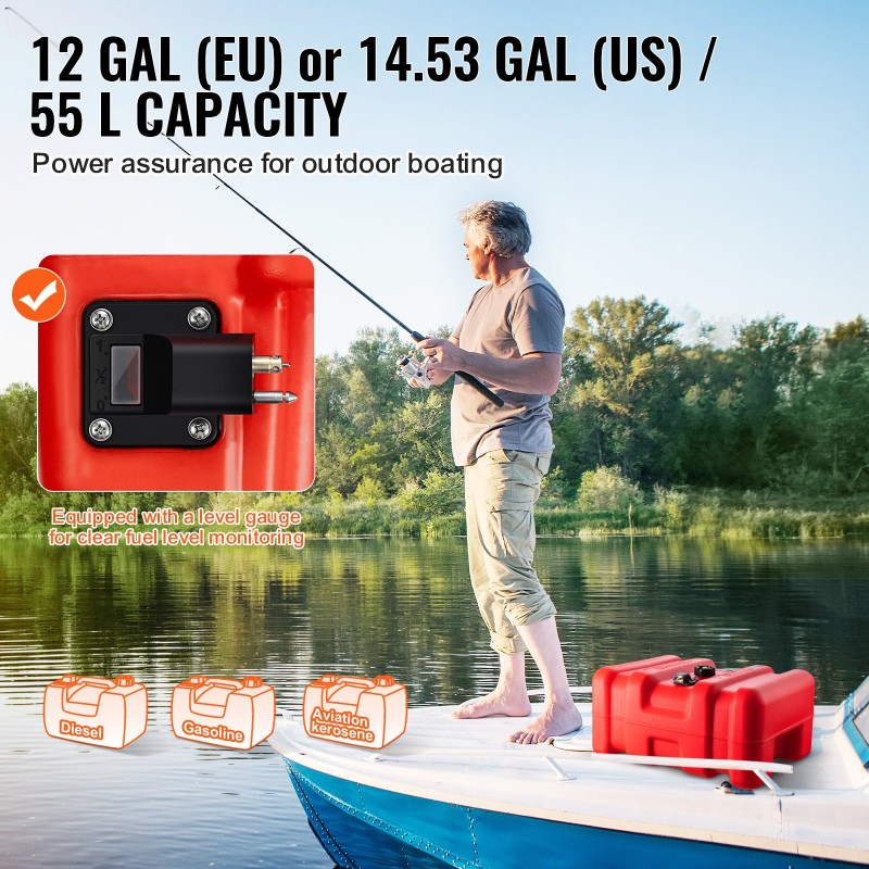 Meripolttoainesäiliö 55 l siirrettävä suurtiheyksinen polyeteeni perämoottoriveneille polttoaineletku punainen