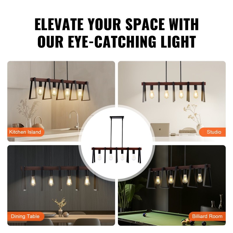 4-valoinen metallinen riippuvalaisin keittiösaarekkeelle E27-kanta enintään 60 watin säädettävä korkeus