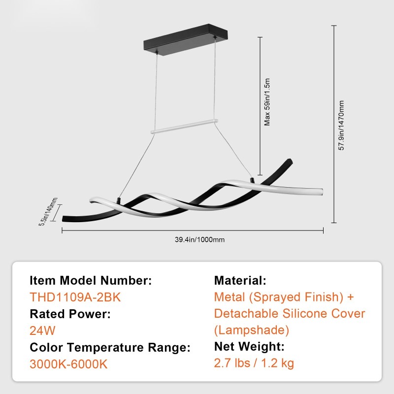LED-riippuvalaisin 24W himmennettävä 3000–6000K metallirunko silikonivarjostin kaukosäädin keittiöön