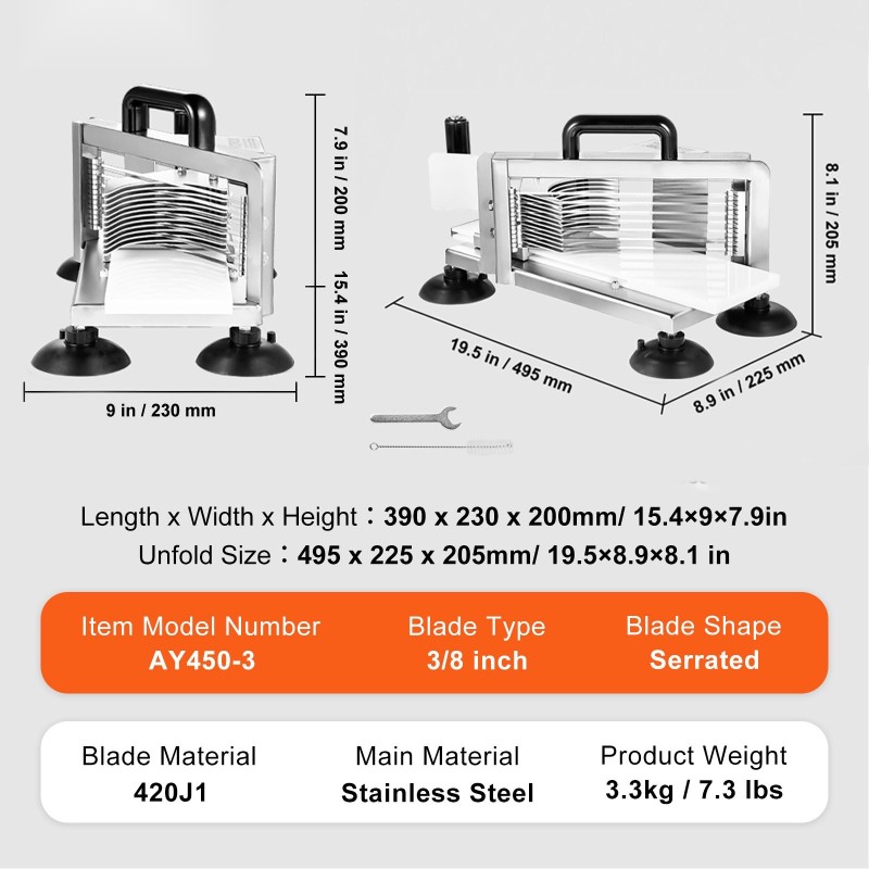 Manuaalinen tomaattileikkuri 420J1 ruostumaton teräs 3/8 tuuman sahalaitaiset terät