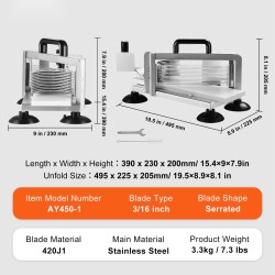 Manuaalinen tomaatinleikkuri ruostumatonta terästä 3/16-tuuman sahalaitaiset terät liukumattomilla imukuppijaloilla