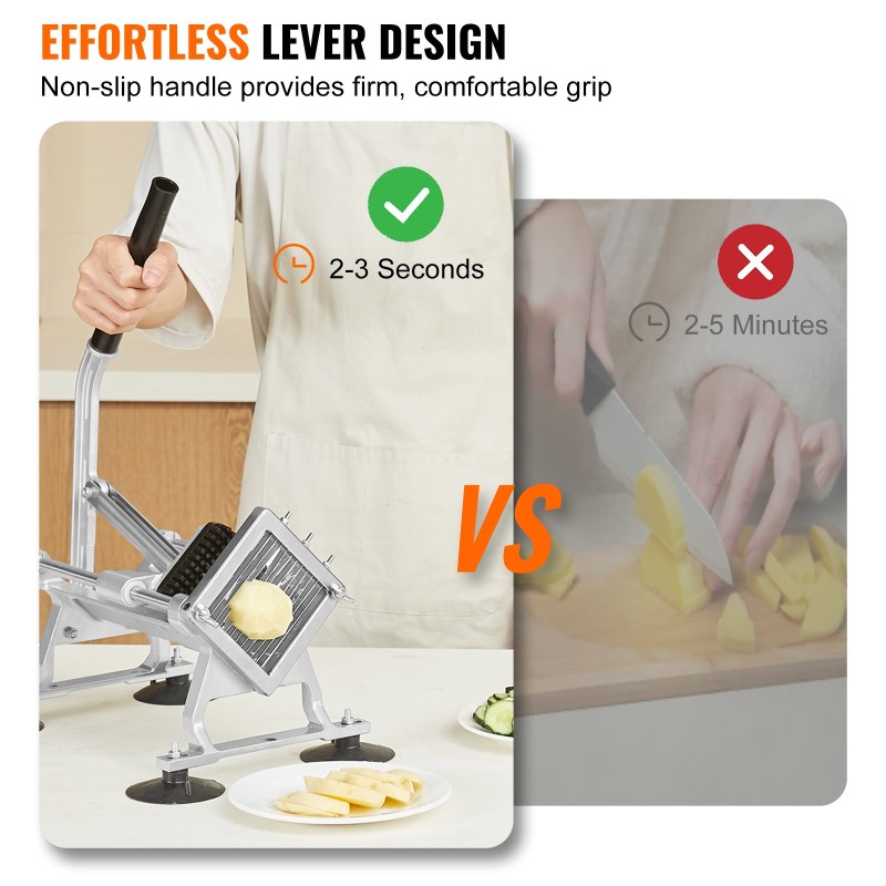 Vaakasuora vihannes- ja hedelmäleikkuri alumiiniseosrunko 420J1-ruostumattomat terät 1/4-tuumaiset viipaleet liukumattomat jalat