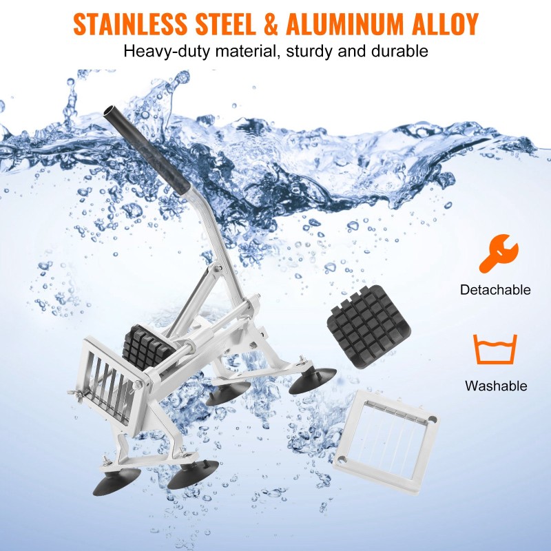 Manuaalinen vaakaleikkuri puolituumaisella ruostumattomalla terällä alumiiniseosrunko imukuppijaloilla vihanneksille ja