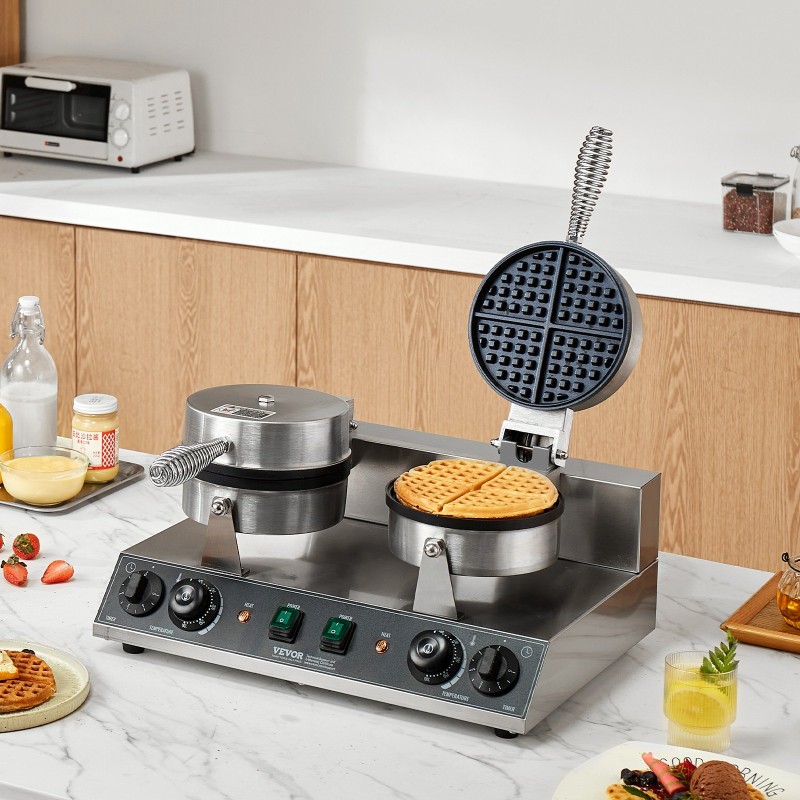 Vohvelirauta ruostumattomasta teräksestä kaksipäinen 2460W tarttumaton paistopinta lämpö ja ajastinsäädöllä