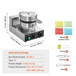 Vohvelirauta 1230W ruostumatonta terästä pyöreä belgialainen tarttumaton pinnoite ajastin lämpötilansäätö