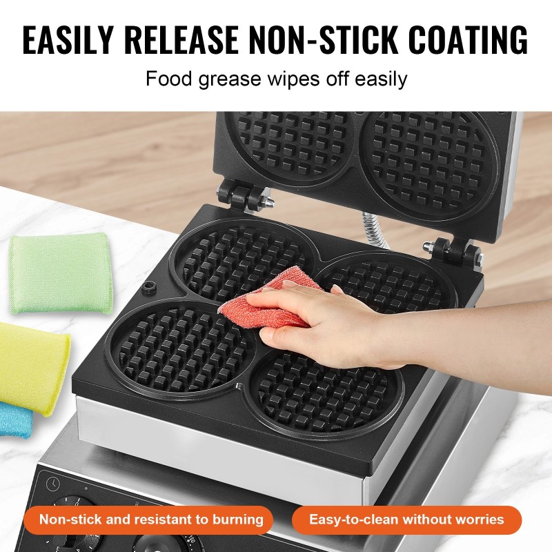 Vohvelirauta 4-paikkainen ruostumaton teräs 1750W ajastin lämpötilansäätö ammattikeittiöihin