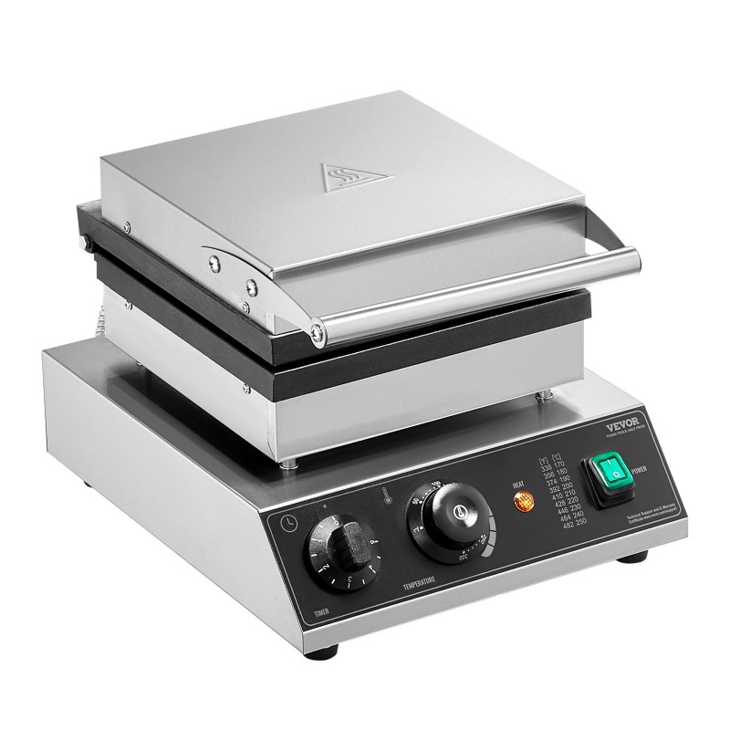 Vohvelirauta 2 paistolevyä suorakaiteen muotoisille vohveille ruostumaton teräs 2000 wattia lämpö- ja ajastinsäätö