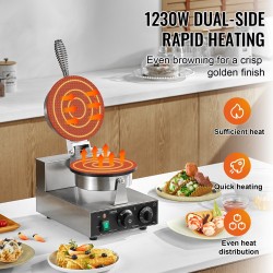 Vohvelitötterökone 1230W ruostumatonta terästä ei-tarttuva paistopinta ajastin ja lämpötilansäädöt ammattiin ja kotiin