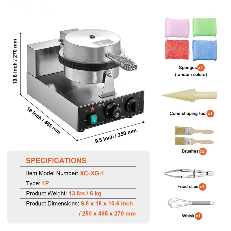 Vohvelitötterökone 1230W ruostumatonta terästä ei-tarttuva paistopinta ajastin ja lämpötilansäädöt ammattiin ja kotiin