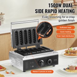 Vohvelitikkukone 6-paikkainen 1500W ruostumaton teräs tarttumaton paistopinta kahviloihin ja kotiin