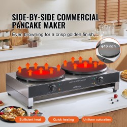 Sähkökrepintekijä kaksipäinen ruostumaton teräs 3400 wattia pyöreät tasaiset levyt pöytämallinen ammattikäyttöön