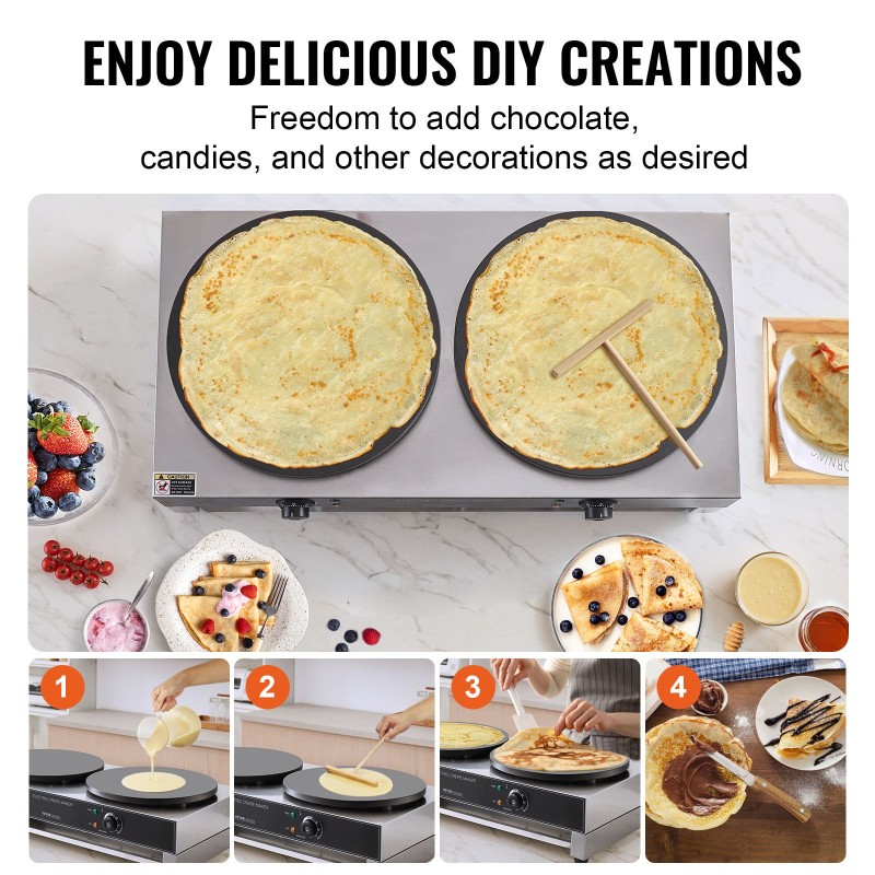 Sähkökrepintekijä kaksipäinen ruostumaton teräs 3400 wattia pyöreät tasaiset levyt pöytämallinen ammattikäyttöön