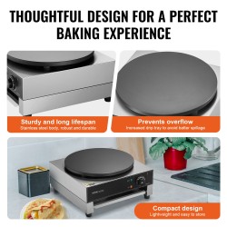 Sähköinen lettukone 16 tuuman tarttumaton paistopinta 3000 W ruostumaton teräs pöytämalli