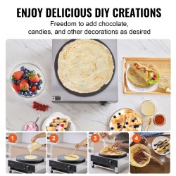 Sähköinen lettukone 16 tuuman tarttumaton paistopinta 3000 W ruostumaton teräs pöytämalli