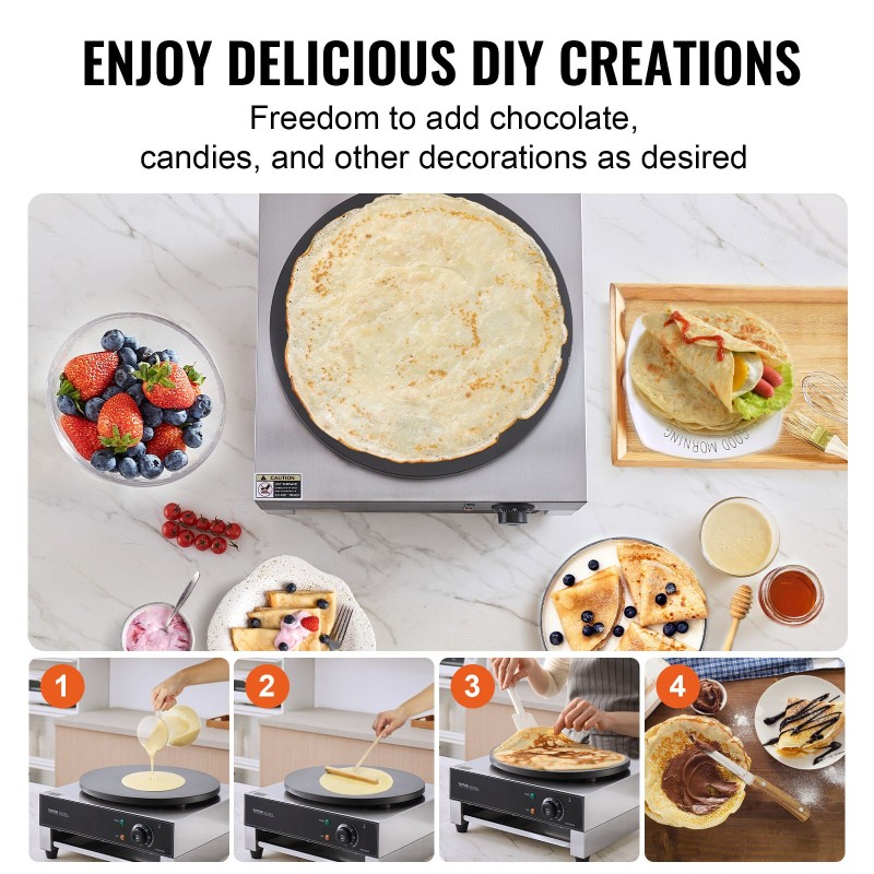 Sähköinen lettukone 16 tuuman tarttumaton paistopinta 3000 W ruostumaton teräs pöytämalli