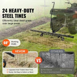 Vedettävä sammaleenpoistaja Q235-teräs 1500 mm 24 teräspiikkiä mönkijälle ruohonleikkurille